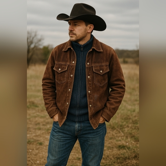 Vintage Other - 70s Vintage Western Snap Brown Suede Jacket, Mens SMALL, Womens Medium